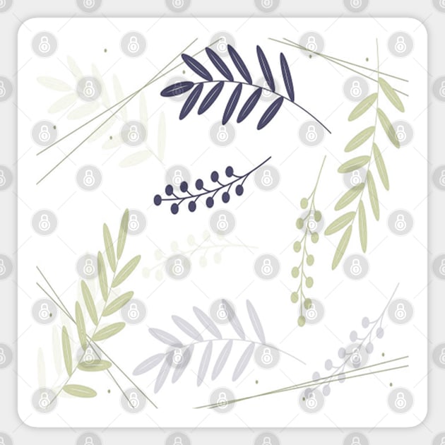 Neutral Leaf & Berry Print on White Background Home Decor & Gifts Sticker by tamdevo1